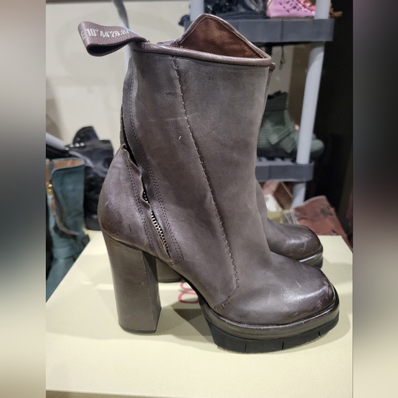 A.S.98 VALE Smoke Gray Leather Platform Ankle Boots 37 - Picture 2 of 6